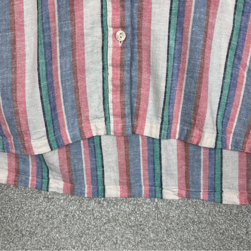 Orvis Shirt Womens Large Pink Blue Stripe Linen Blend Short Sleeve Button- 4096 - Picture 2 of 11
